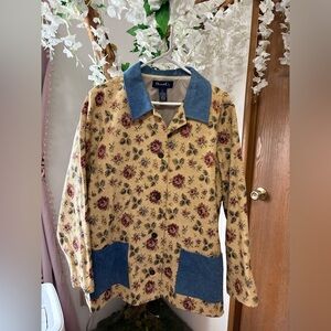 Denim&Co Vintage Floral Jacket with Blue Accents Barn Jacket 🥀
